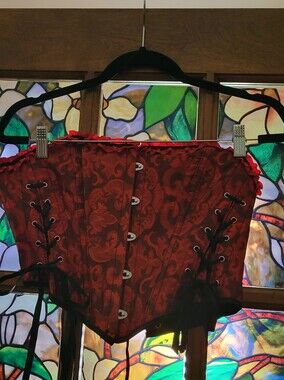 Red Brocade Lace-Up Corset #13